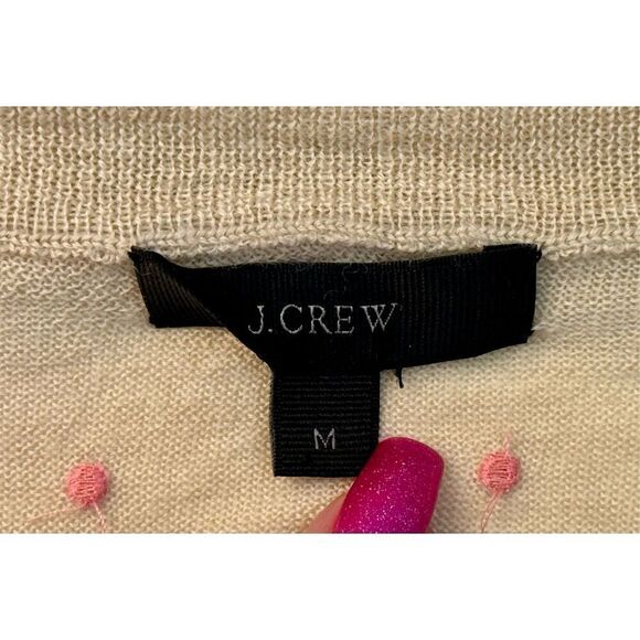 J.Crew Pink Polkadot 100% Merino Wool Lightweight Crewneck Sweater Size Medium - Picture 4 of 9